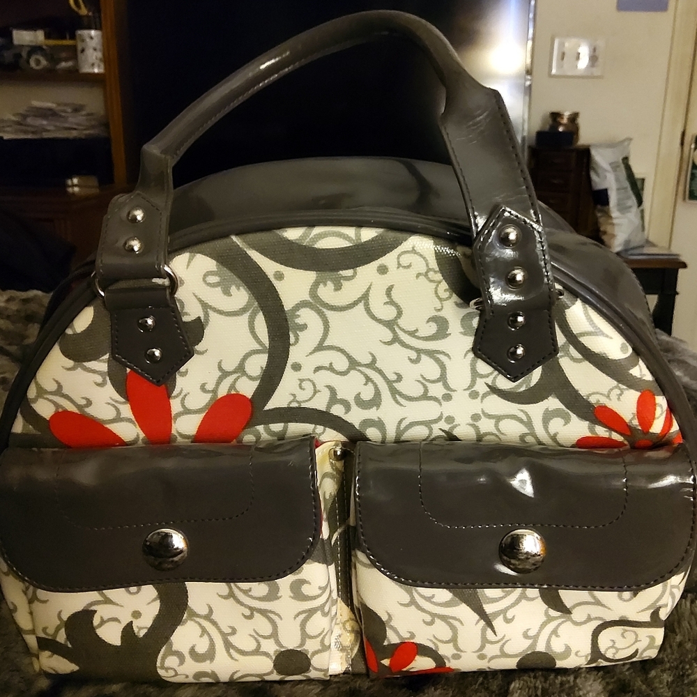 Blitz Bagz Women's Travel Bag Jewelry Organization Tote Large Grey White Red - Picture 2 of 2